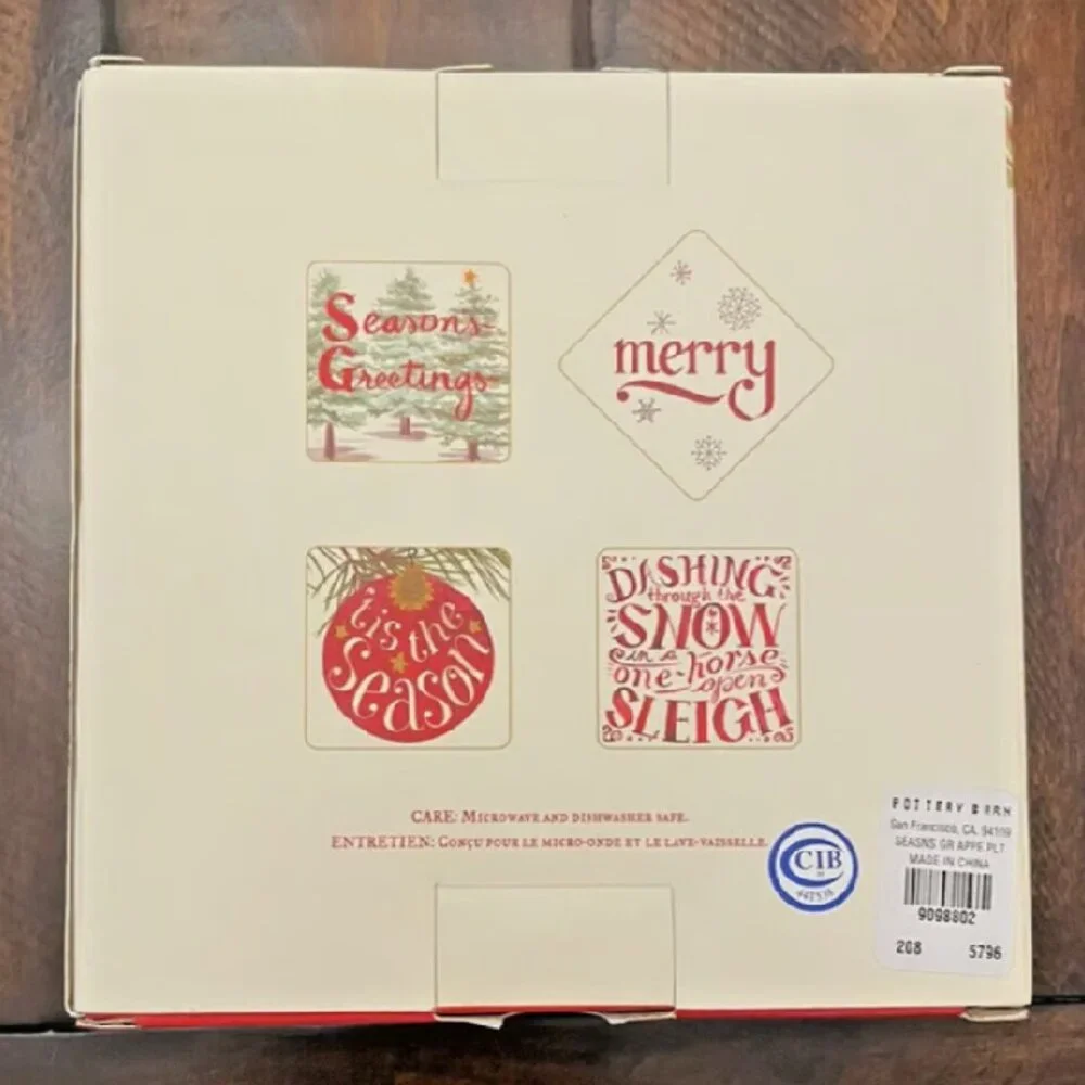 NEW S4 Pottery Barn 'Tis The Season Appetizer Plates | Holiday Snack Plate Set